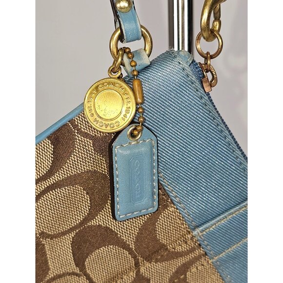Coach Signature Wristlet Blue & Beige Leather Canvas Monogram Design 134B - Picture 5 of 14